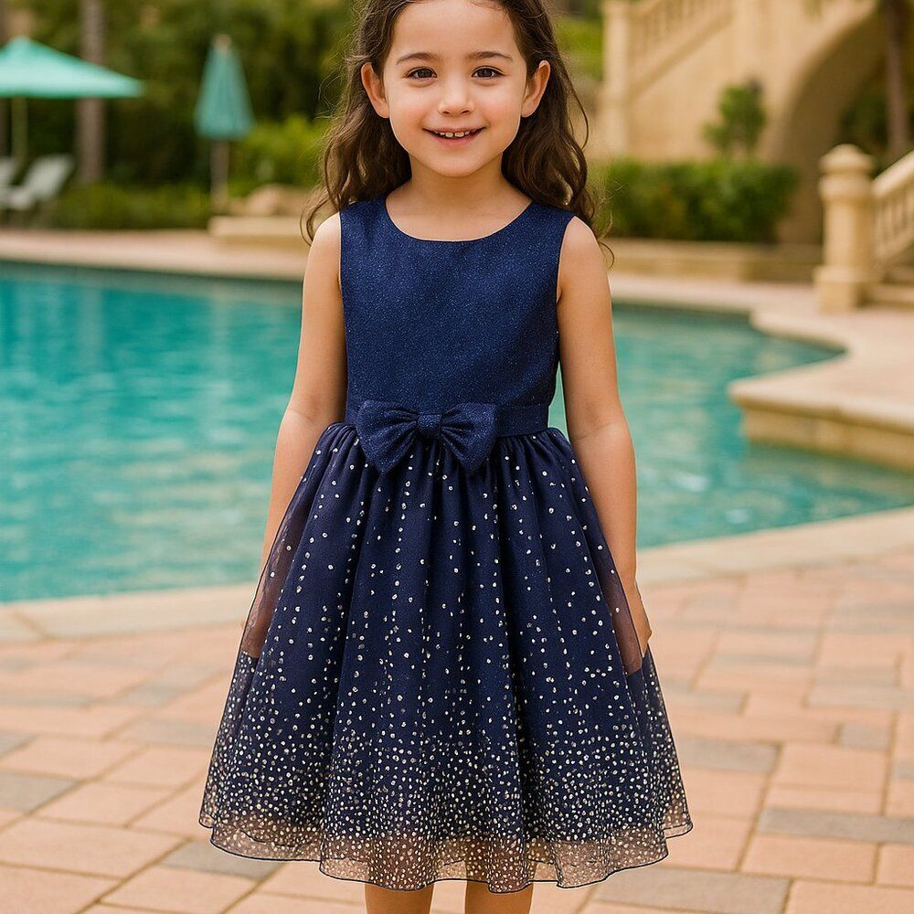 Blueberi Boulevard Girls Blue Glitter Fit & Flare Dress Size 5 Special Occasion
